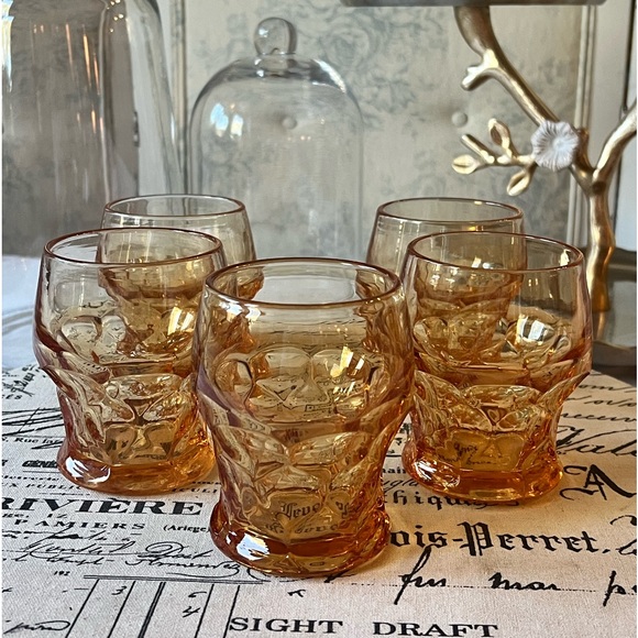 Vintage Amber Anchor Hocking 8 oz Glasses SET/5 - Picture 1 of 5